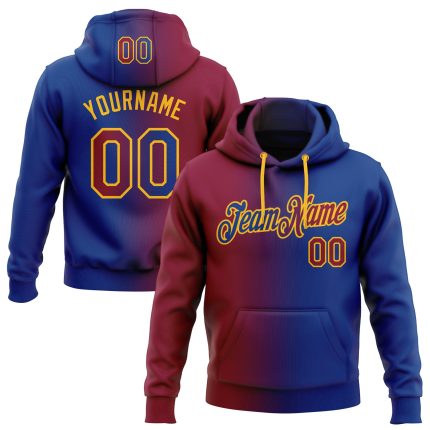 Custom Name Number Maroon Gold Gradient Stitched Sports Hoodie Pullover Sweatshirt Fashion Team Apparel Personalized Stitched