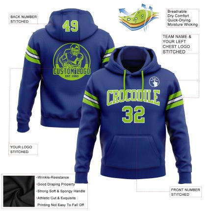 Custom Neon Green-White Football Hoodie with Personalized Name & Number, Stitched Pullover Sweatshirt Personalized Stitched