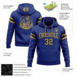 Custom Name and Number Football Hoodie - Personalized Stitched Royal Old Gold and Black Pullover Sweatshirt Personalized