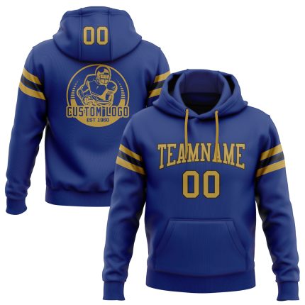 Custom Name and Number Football Hoodie - Personalized Stitched Royal Old Gold and Black Pullover Sweatshirt Personalized