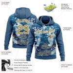 Custom Name Number Sports Hoodie Pullover Sweatshirt Crane Cloud 3D Pattern Royal Old Gold White Design Personalized Stitched