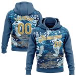 Custom Name Number Sports Hoodie Pullover Sweatshirt Crane Cloud 3D Pattern Royal Old Gold White Design Personalized Stitched