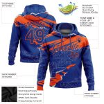 Custom Name and Number Sports Hoodie with Personalized Stitched Royal Orange 3D Pattern Torn Paper Style Sweatshirt Personalized