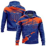 Custom Name and Number Sports Hoodie with Personalized Stitched Royal Orange 3D Pattern Torn Paper Style Sweatshirt Personalized