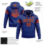 Custom Name Number Football Hoodie Sweatshirt in Royal Orange-Black Stitched Design - Personalized Pullover Personalized