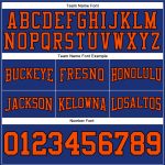 Custom Name Number Football Hoodie Sweatshirt in Royal Orange-Black Stitched Design - Personalized Pullover Personalized