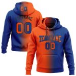Custom Name & Number Royal Orange-Black Gradient Sports Hoodie Pullover Sweatshirt - Personalized Team Apparel Personalized