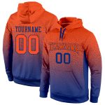 Custom Team Name and Number Sports Hoodie - Personalized Stitched Royal Orange Fade Pullover Sweatshirt Personalized Stitched