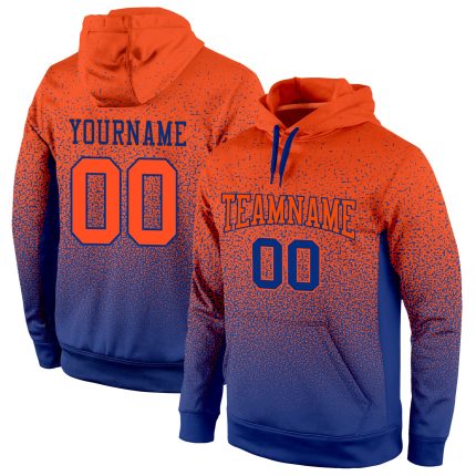 Custom Team Name and Number Sports Hoodie - Personalized Stitched Royal Orange Fade Pullover Sweatshirt Personalized Stitched