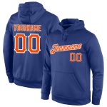 Personalized Royal Orange White Hoodie Pullover Sweatshirt - Stitched Sports Apparel Personalized Stitched Royal Orange-White