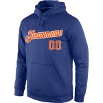 Personalized Royal Orange White Hoodie Pullover Sweatshirt - Stitched Sports Apparel Personalized Stitched Royal Orange-White