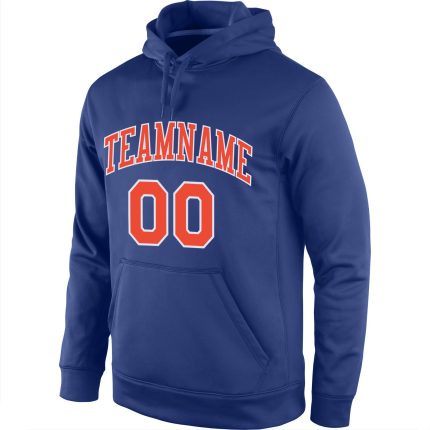 Custom Name and Number Sports Hoodie - Personalized Royal Orange-White Pullover Sweatshirt Personalized Stitched Royal Orange-White