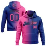 Custom Name and Number Sports Hoodie - Stitched Royal Pink-Black Gradient Pullover Sweatshirt Personalized Stitched Royal