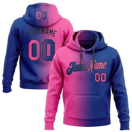 Custom Name and Number Sports Hoodie - Stitched Royal Pink-Black Gradient Pullover Sweatshirt Personalized Stitched Royal