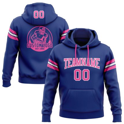 Custom Name & Number Personalized Royal Pink-White Football Hoodie Pullover Sweatshirt Personalized Stitched Royal Pink-White
