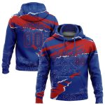 Custom Name Number Sports Hoodie 3D Torn Paper Design Royal Red Pullover Sweatshirt - Personalized Stitched Team Apparel