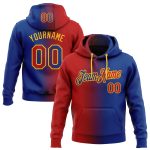 Custom Team Name and Number Pullover Hoodie Sweatshirt - Royal Red-Gold Gradient Fashion Sports Apparel Personalized Stitched