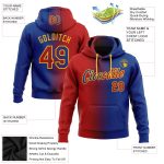 Custom Team Name and Number Pullover Hoodie Sweatshirt - Royal Red-Gold Gradient Fashion Sports Apparel Personalized Stitched