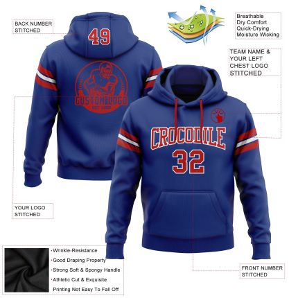 Custom Royal Red-White Football Hoodie with Name & Number - Personalized Stitched Pullover Sweatshirt Personalized Stitched