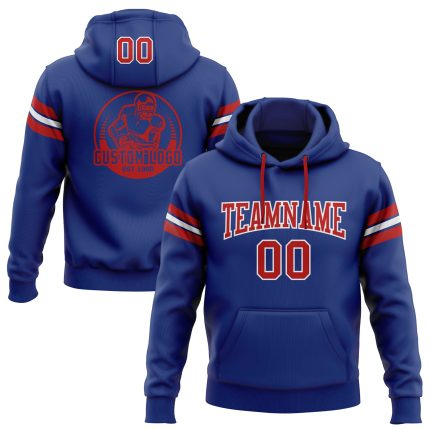 Custom Royal Red-White Football Hoodie with Name & Number - Personalized Stitched Pullover Sweatshirt Personalized Stitched