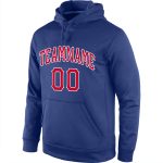 Custom Sports Hoodie Sweatshirt in Royal Red and White with Stitched Design Personalized Stitched Royal Red-White Sports