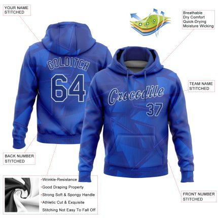 Personalized Navy-White 3D Pattern Hoodie Sweatshirt Pullover - Stitched Sports Apparel Personalized Stitched Royal Roayl