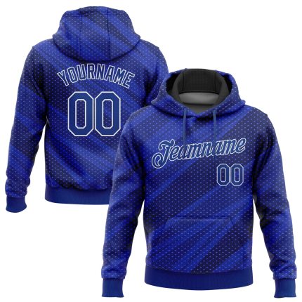 Custom Name and Number Sports Hoodie Sweatshirt, Personalized Stitched 3D Pattern Design in Royal Navy-White Personalized