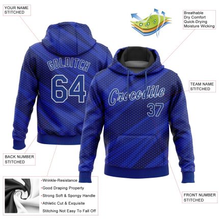 Custom Name and Number Sports Hoodie Sweatshirt, Personalized Stitched 3D Pattern Design in Royal Navy-White Personalized