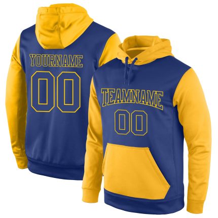 Personalized Royal Gold Sports Hoodie - Stitched Pullover Sweatshirt for Men and Women Personalized Stitched Royal Royal-Gold