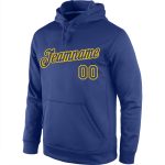 Custom Royal-Gold Sports Hoodie with Personalized Name & Number, Stitched Pullover Sweatshirt for Teams Personalized Stitched