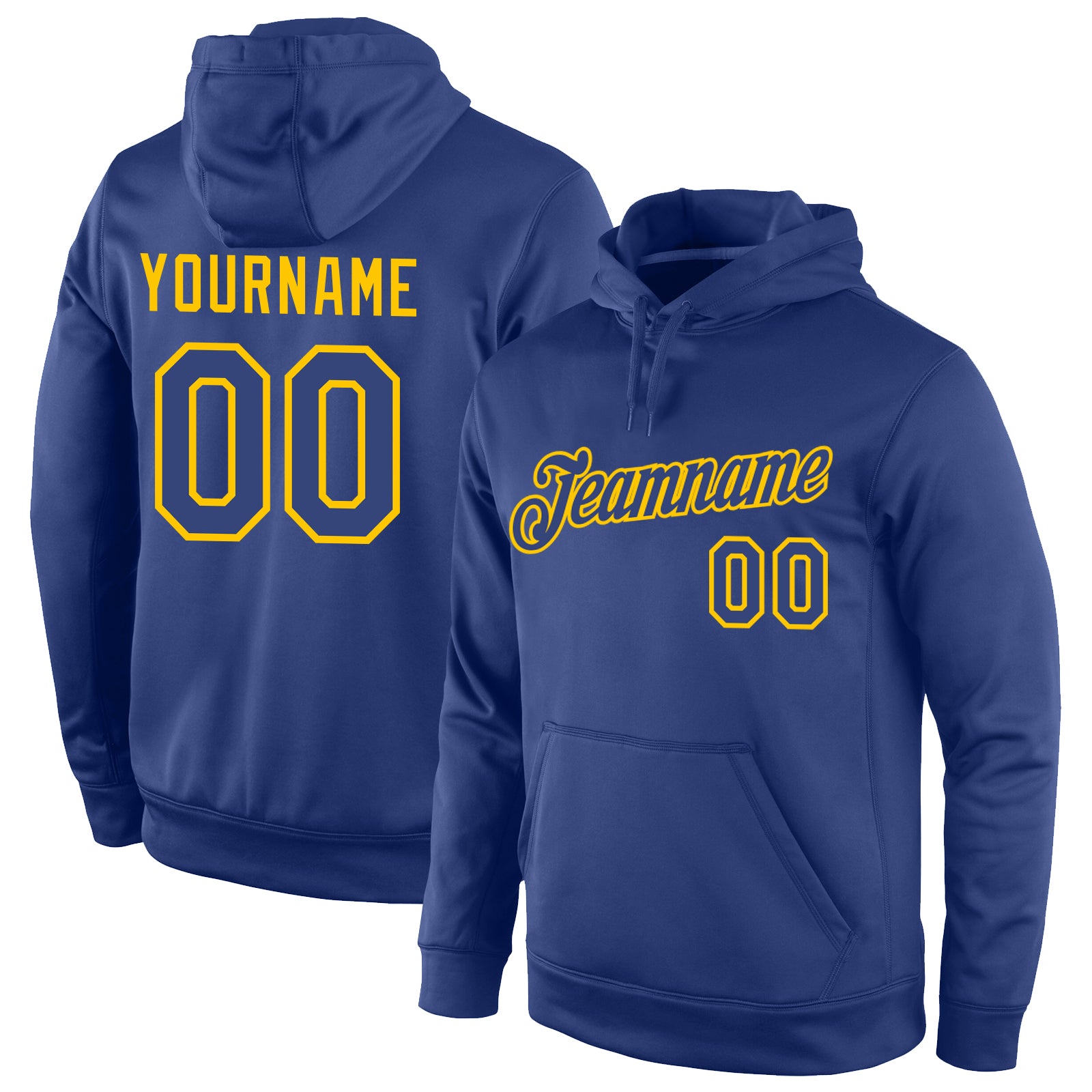 Custom Royal-Gold Sports Hoodie with Personalized Name & Number, Stitched Pullover Sweatshirt for Teams Personalized Stitched