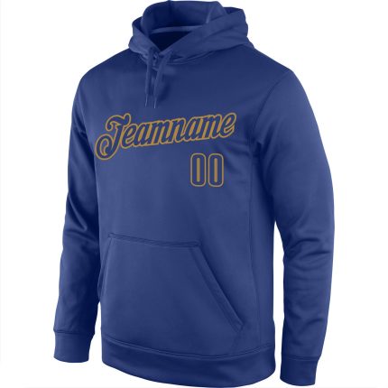Custom Name and Number Sports Pullover Hoodie - Personalized Stitched Royal Old Gold Sweatshirt Personalized Stitched Royal