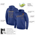 Custom Name and Number Sports Pullover Hoodie - Personalized Stitched Royal Old Gold Sweatshirt Personalized Stitched Royal
