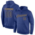 Custom Name and Number Sports Pullover Hoodie - Personalized Stitched Royal Old Gold Sweatshirt Personalized Stitched Royal