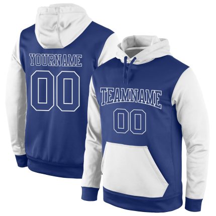 Custom Name and Number Royal White Sports Hoodie Pullover Sweatshirt - Personalized Stitched Team Apparel Personalized Stitched