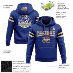 Custom Name Number Vintage USA Flag Football Hoodie Cream-Black Stitched Pullover Sweatshirt Personalized Stitched Royal