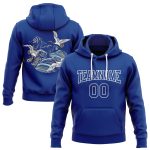 Custom Name & Number 3D Crane & Cloud Sports Hoodie - Personalized Royal White Pullover Sweatshirt Personalized Stitched