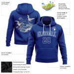 Custom Name & Number 3D Crane & Cloud Sports Hoodie - Personalized Royal White Pullover Sweatshirt Personalized Stitched
