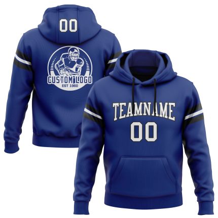 Custom Team Name Number Hoodie Royal White-Black Stitched Football Pullover Sweatshirt Personalized Stitched Royal White-Black