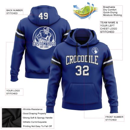 Custom Team Name Number Hoodie Royal White-Black Stitched Football Pullover Sweatshirt Personalized Stitched Royal White-Black