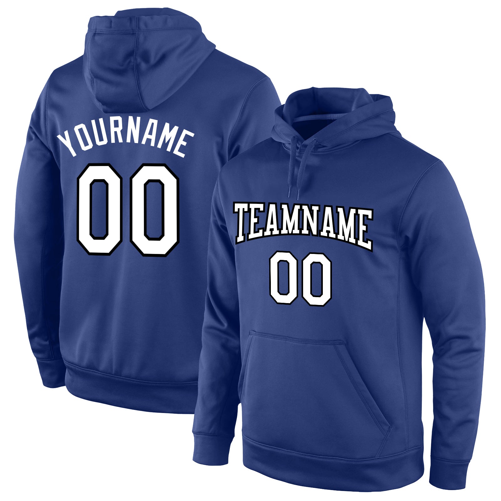 Custom Name and Number Sports Hoodie - Personalized Royal White-Black Pullover Sweatshirt Personalized Stitched Royal White-Black