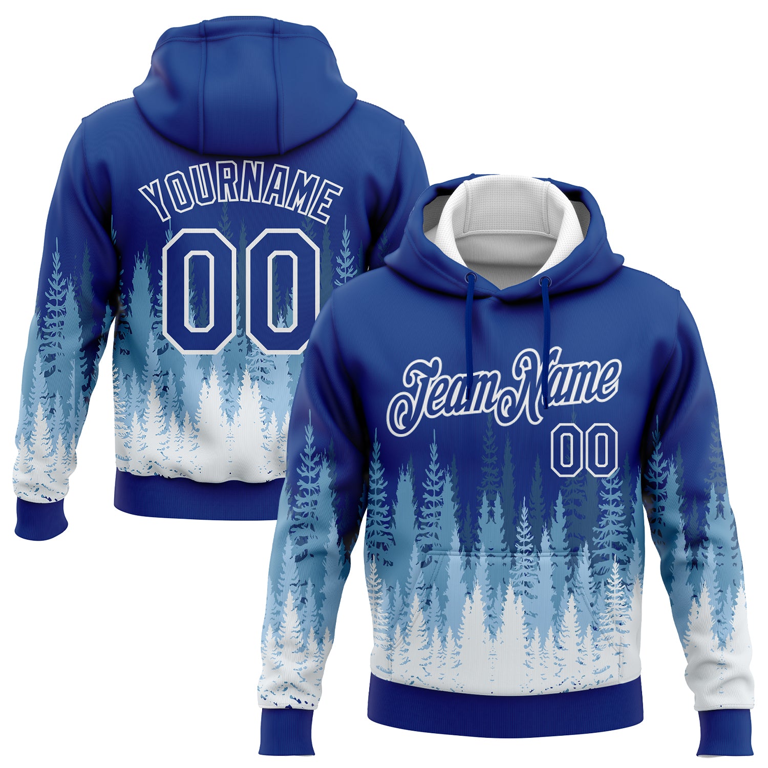 Custom Name and Number 3D Sports Hoodie for Christmas Tree Design - Personalized Stitched Royal White Sweatshirt Personalized