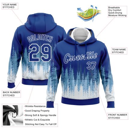 Custom Name and Number 3D Sports Hoodie for Christmas Tree Design - Personalized Stitched Royal White Sweatshirt Personalized