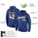 Custom Stitched Royal White-Gold Sports Hoodie with Name & Number | Personalized Pullover Sweatshirt Personalized Stitched