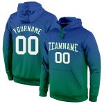 Custom Team Name Number Pullover Hoodie Sweatshirt - Personalized Stitched Royal White Kelly Green Fade Fashion Personalized