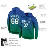 Custom Team Name Number Pullover Hoodie Sweatshirt - Personalized Stitched Royal White Kelly Green Fade Fashion Personalized