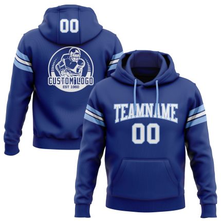 Custom Name Number Hoodie Football Pullover Sweatshirt Royal White Light Blue Personalized Stitched Royal White-Light Blue