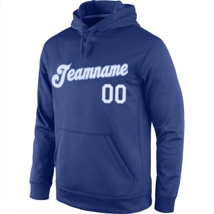 Custom Team Hoodie with Personalized Name & Number - Royal White-Light Blue Sports Pullover Sweatshirt Personalized Stitched