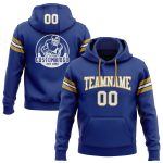 Custom Name Number Royal White Old Gold Football Hoodie Sweatshirt Pullover - Personalized Team Apparel Personalized Stitched
