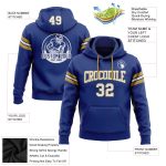 Custom Name Number Royal White Old Gold Football Hoodie Sweatshirt Pullover - Personalized Team Apparel Personalized Stitched